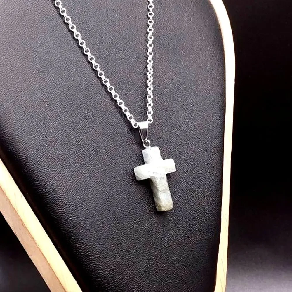 925 Silver Necklace With Gray Garnierite Cross Valentine Anniversary Birthday